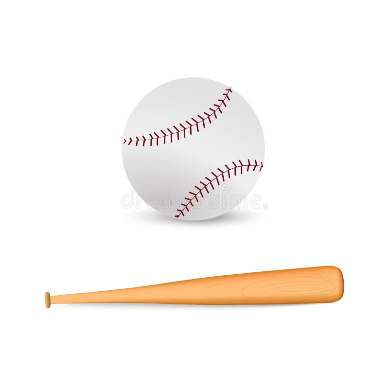 Realistic Baseball Bat And Baseball On White Background. Vector Stock Illustration