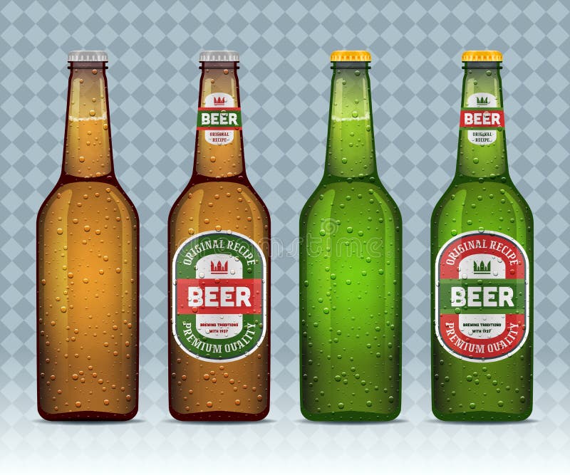 Download Realistic Beer Bottle With Labels Stock Vector - Illustration of drink, glass: 178647660