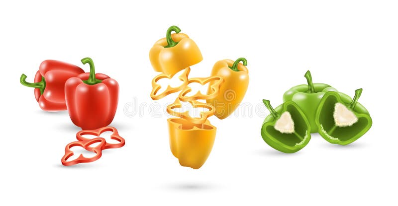 Sweet Red Yellow Orange Peppers Bell Pepper Slice Of Pepper Cut Half Full  Paprika Vector Illustration Stock Illustration - Download Image Now - iStock