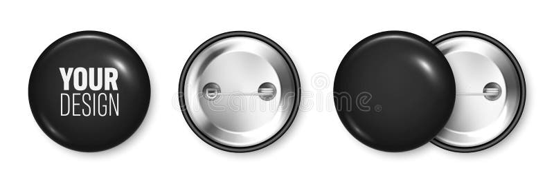 Button pin badge. White blank badge mockup. Realistic vector 3d pin bu By  Microvector