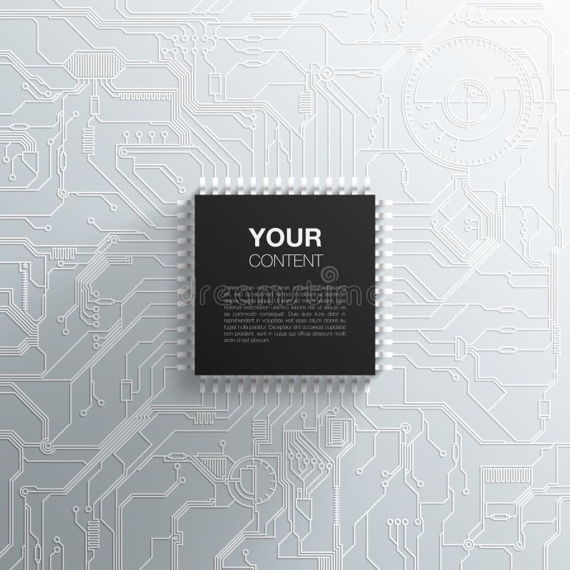 Realistic Black Microchip on Detailed Printed Circuit Board Stock