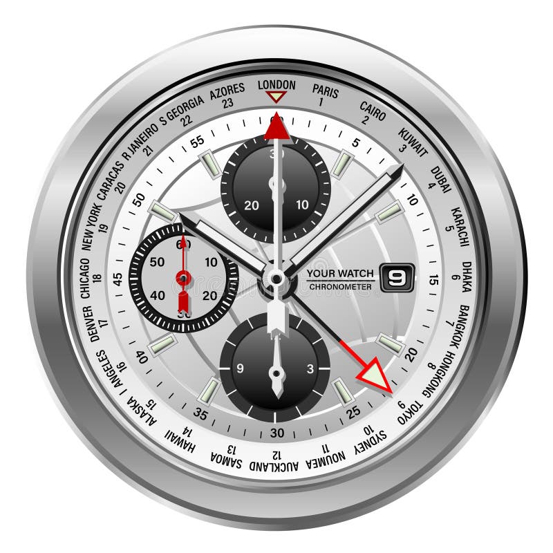 Realistic black silver white clock watch face chronograph luxury isolated background vector