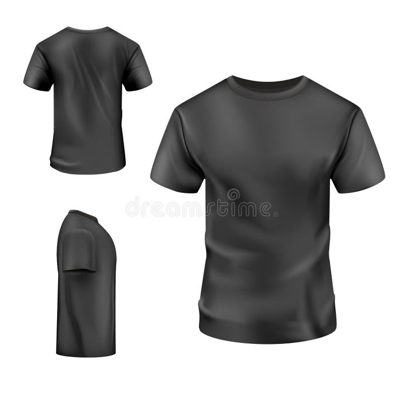 Realistic Black T-shirt Set on White Background. Vector Mockup Stock ...