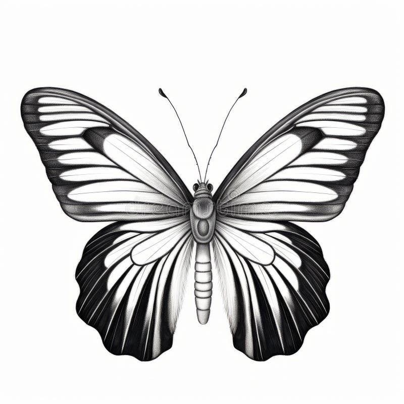 Realistic Black and White Butterfly Illustration with Graphic Symmetry ...