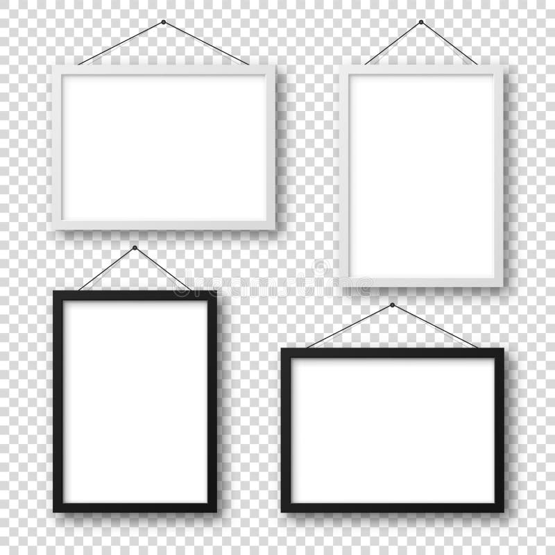 Realistic Black and White Picture Frames with Shadow on Checkered