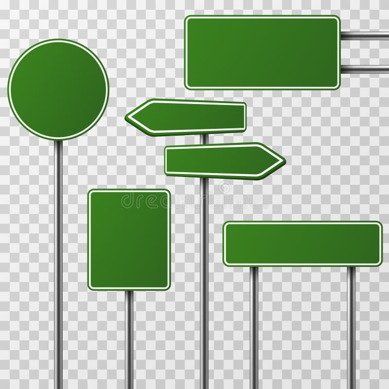 Realistic blank green street and road signs vector set