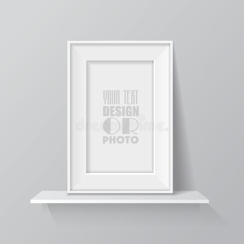 Realistic blank picture frame on white shelf. 3d vector royalty free illustration Realistic blank picture frame on white shelf. 3d vector royalty free illustration