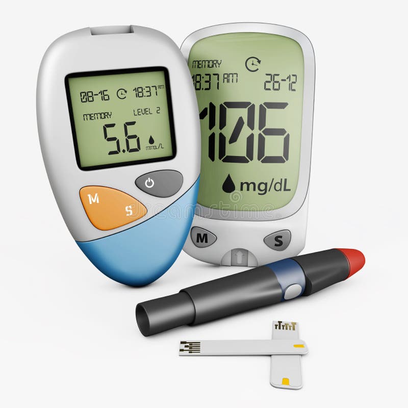 Realistic blood glucose meter glucometer, diabetes blood glucose test isolated 3d Illustration stock illustration