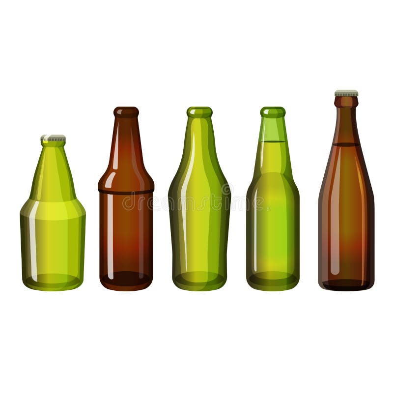 Realistic Brown and Green Bottles of Different Shape Vector