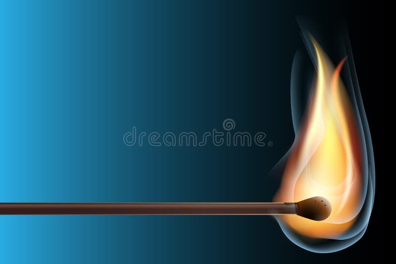 Realistic burning match on gradient background. Open flame. Light in the darkness. Vector Illustration, EPS10. royalty free illustration