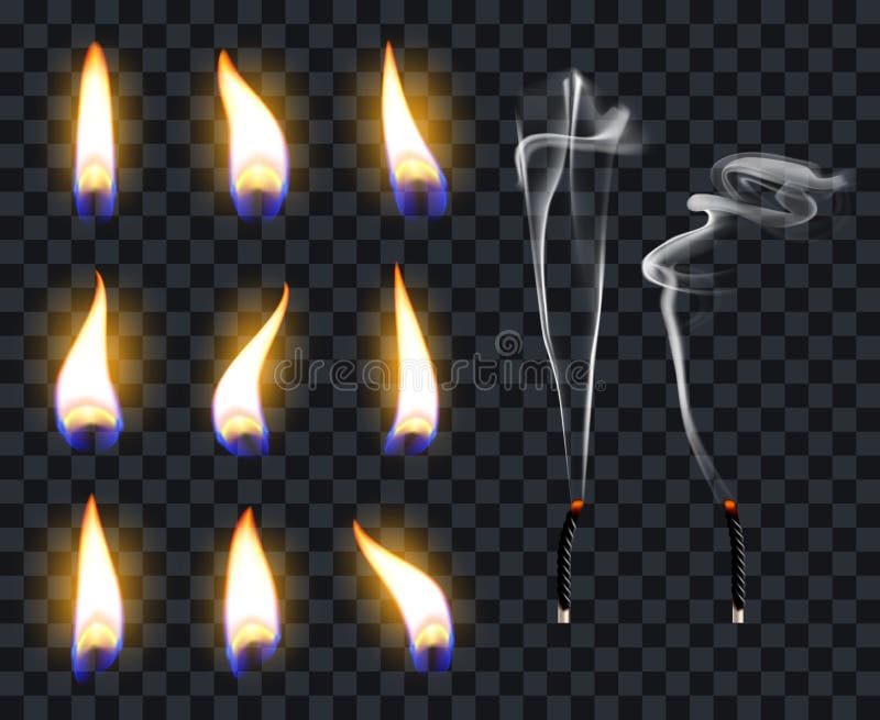 Realistic candle flames. Candlelight fire flame, candles warm burn. Fire transparent illuminate flames vector