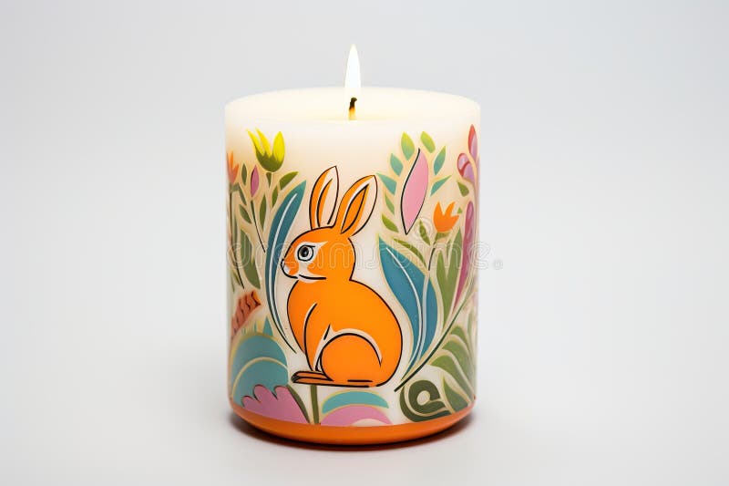 Realistic Candle with Rabbit Isolated on White Background, Easter