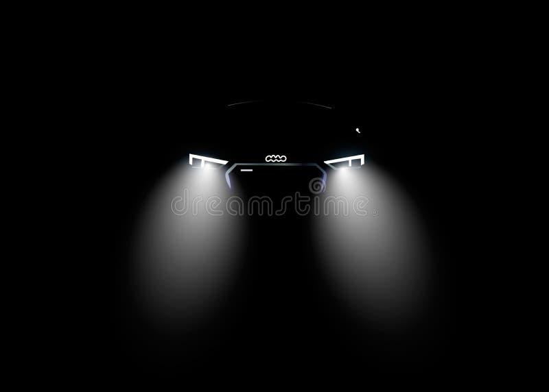 Realistic Car Headlights Shining in the Dark Front View. Stock Vector