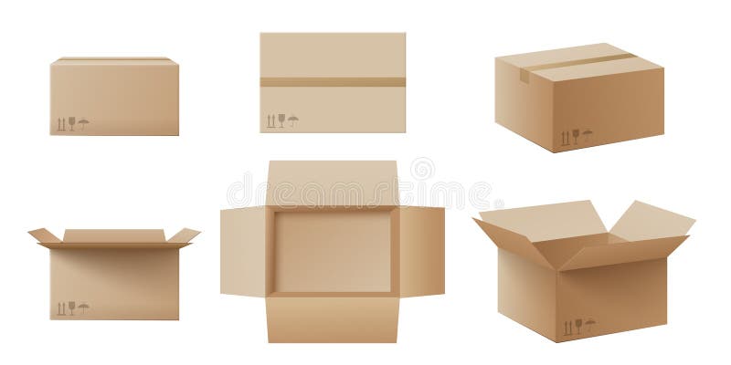 Download Realistic Cardboard Box Mockup Set From Side, Front And ...