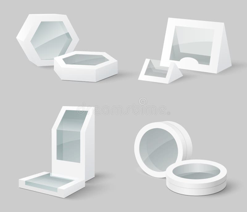 Realistic cardboard package box 3d vector set stock illustration