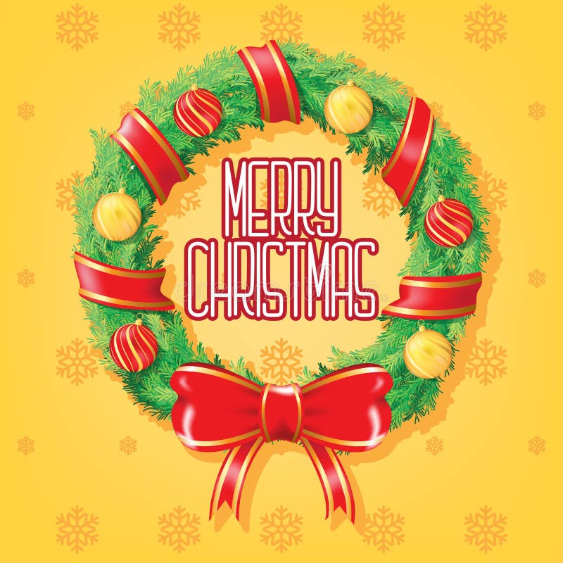 Christmas Wreath with Red Ribbon and Christmas Balls Vectors Design ...