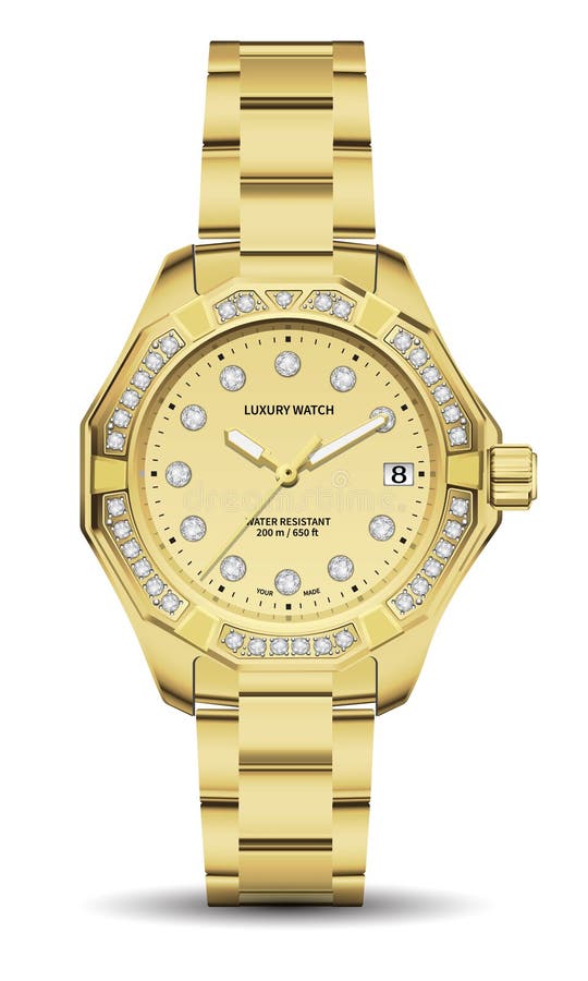 Realistic Clock Chronograph Watch for Men Gold Diamond Design Luxury