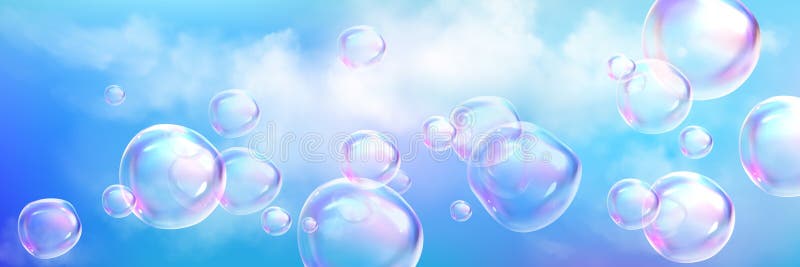 Realistic cloud background with iridescent foam stock illustration