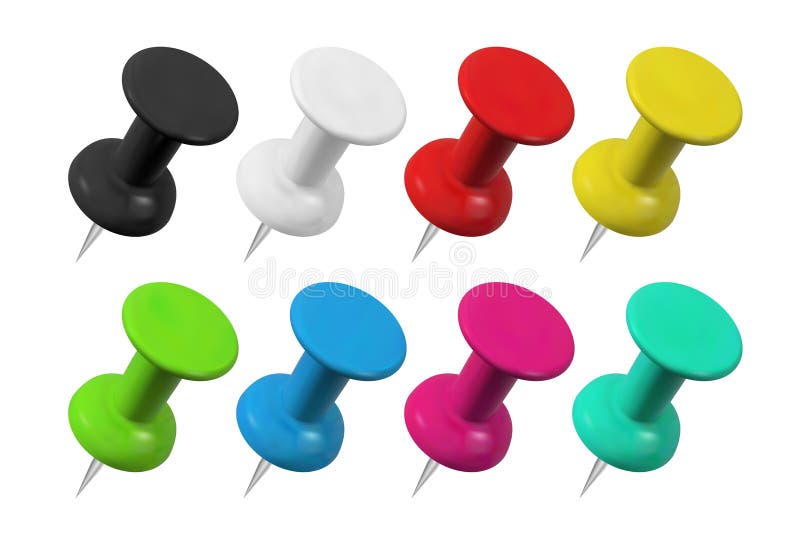 Realistic Colorful Push Pins Collection. Isolated Vector Illustration
