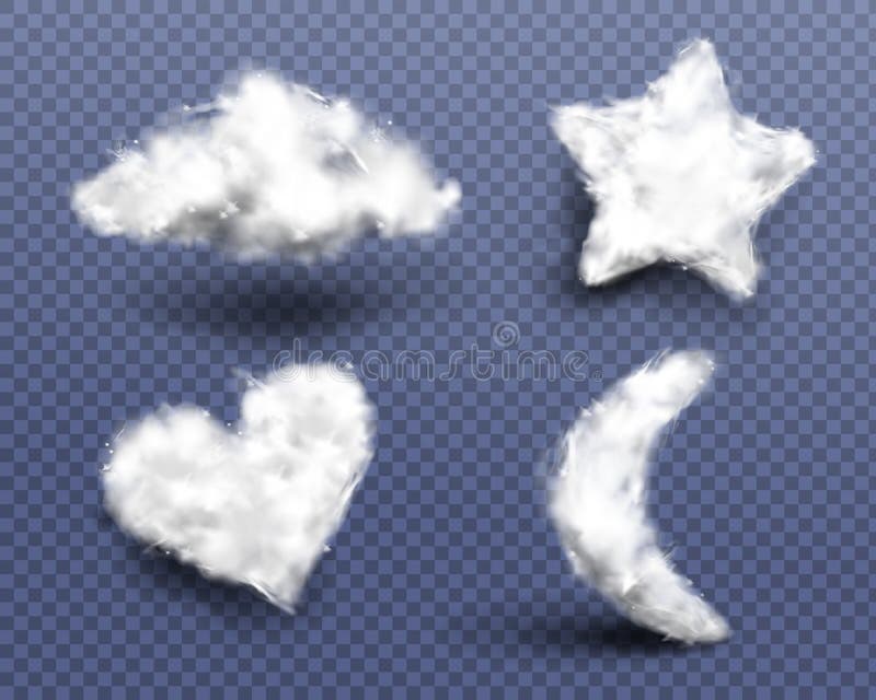 Realistic cotton wool, clouds or wadding balls set stock illustration