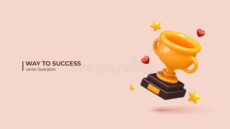 Realistic 3d design of Golden champion cup. Vector illustration