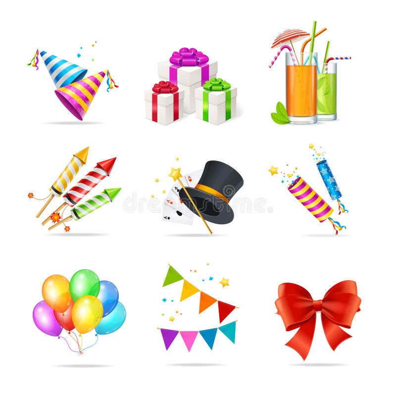 Realistic 3d Detailed Party Icon Set. Vector vector illustration