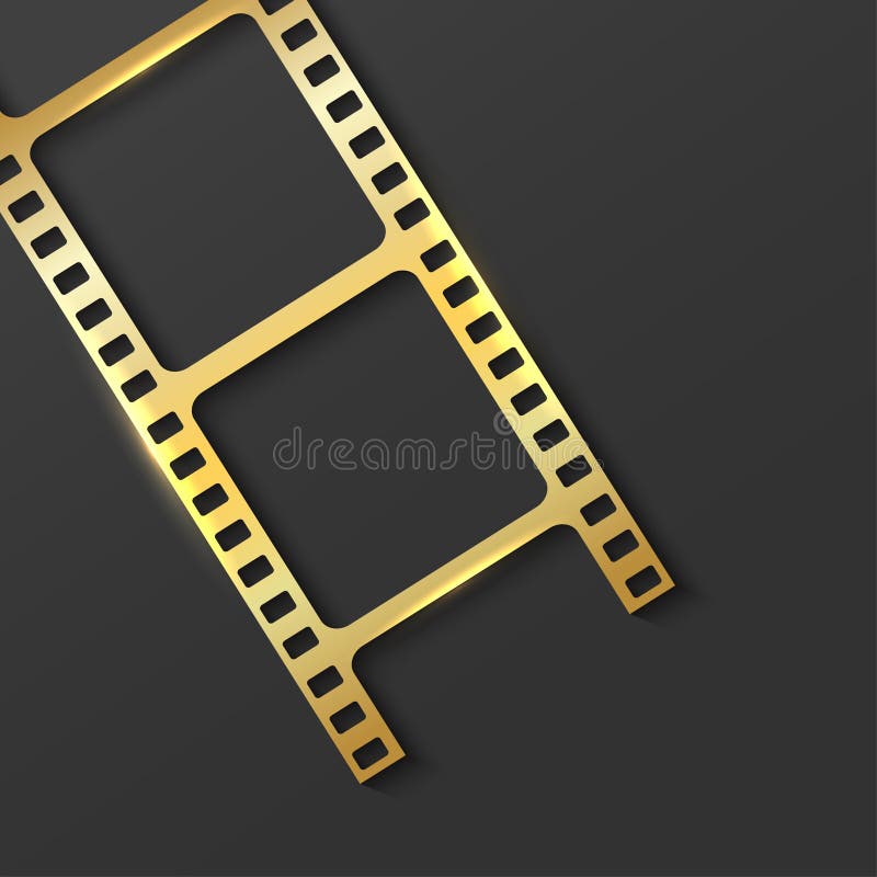 Realistic 3D Gold Cinema Film Strip Isolated on Grey Background