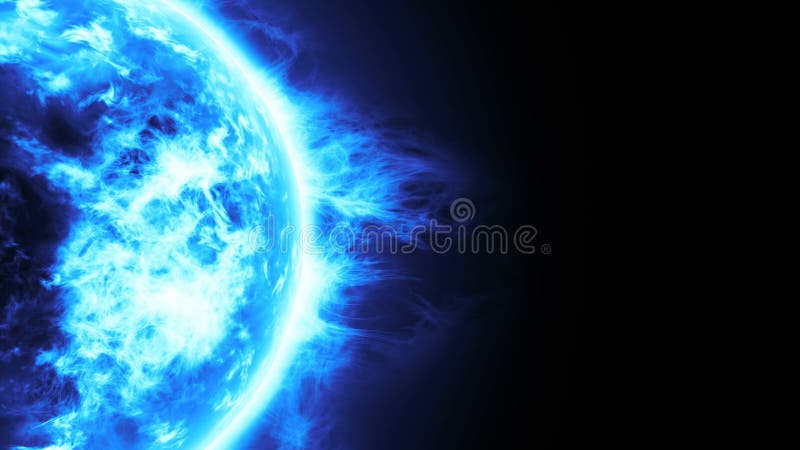 Realistic 3D illustration of Blue Planet, frozen planet surface with blue flares,Highly realistic surface burning of blue sun