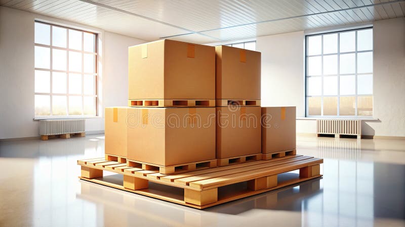Realistic 3D Mockup of Cardboard Boxes on a Pallet for Ecommerce and Retail Packaging Design royalty free illustration