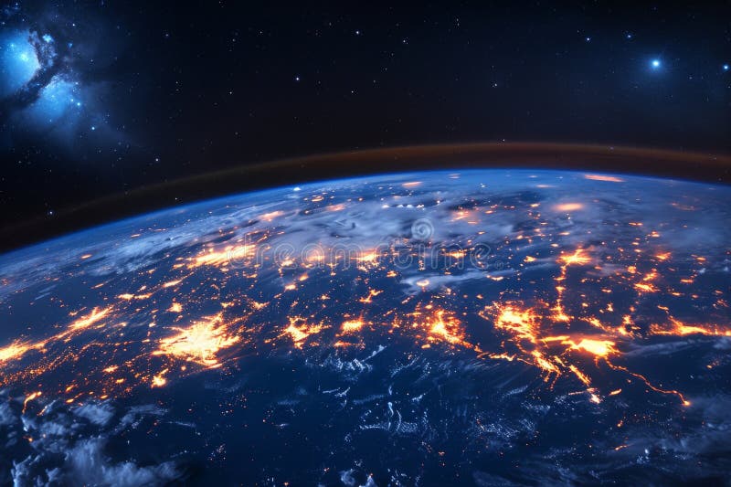 Realistic depiction of earth featuring a captivating blue atmosphere against a cosmic backdrop vector illustration