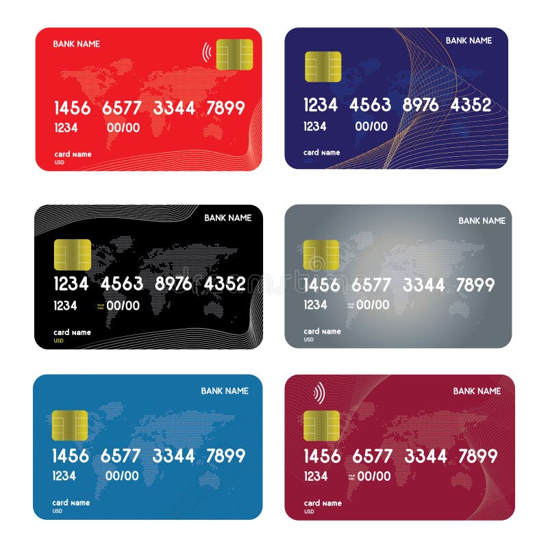 Realistic Detailed Credit Cards Set with Colorful Abstract Design ...