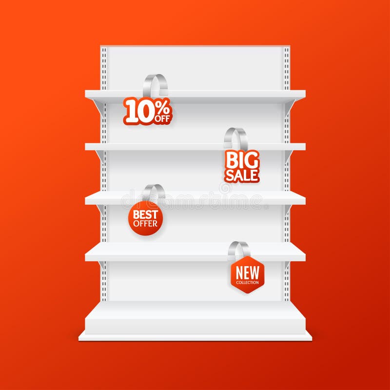 Download Realistic Detailed 3d White Blank Store Shelves Template Mockup. Vector Stock Vector ...