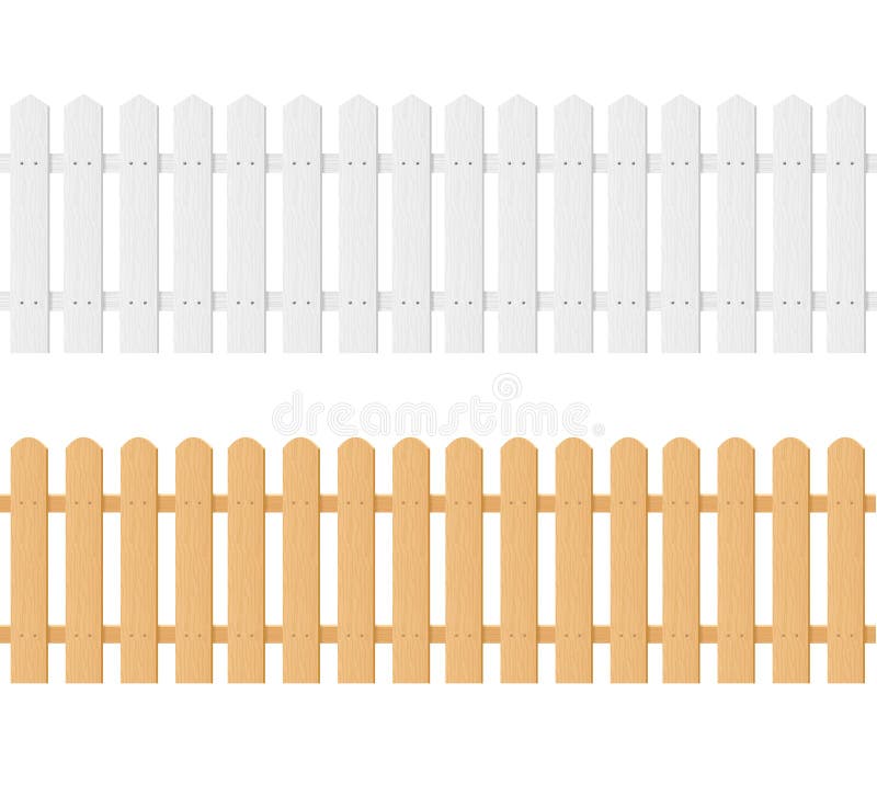 Realistic Detailed 3d White and Brown Wood Fence Set. Vector