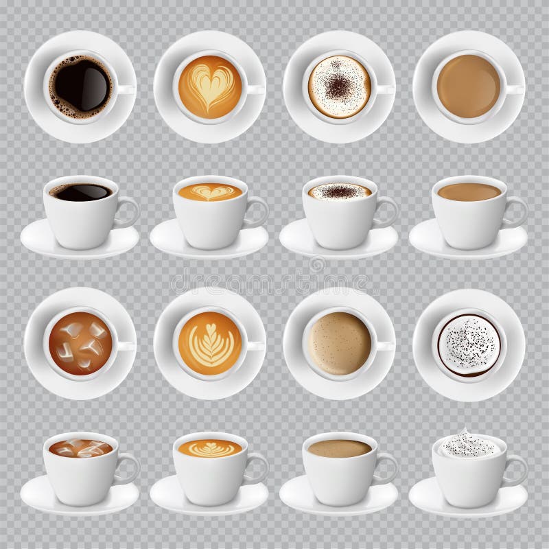 https://thumbs.dreamstime.com/b/realistic-different-sorts-coffee-white-cups-view-top-side-latte-cappuccino-espresso-americano-cocoa-d-vector-131978432.jpg