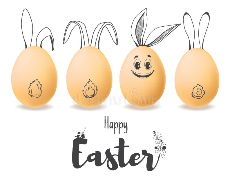 Realistic eggs with painted elements. Happy easter. Vector royalty free illustration