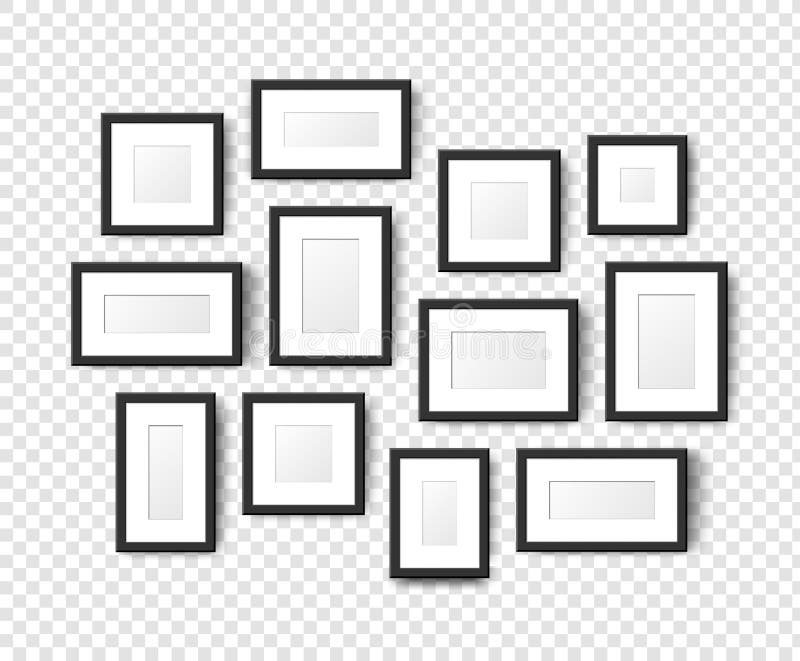 Set of white photo frames on the wall Royalty Free Vector