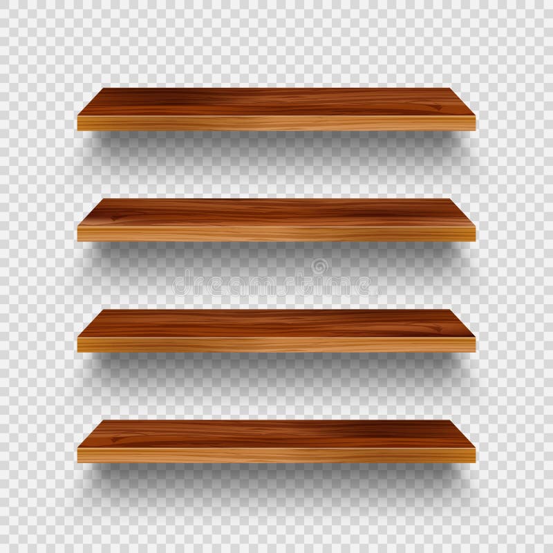 Realistic empty wooden store shelves set. Product shelf with wood texture. Grocery wall rack. Vector illustration. vector illustration