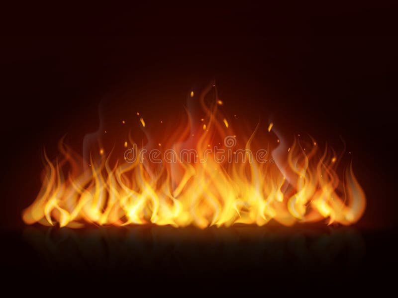 Realistic flame. Burning fiery hot wall, fireplace warm fire, blazing bonfire red flames effect. flaming vector. Realistic flame line. Burning fiery wall hot stock illustration