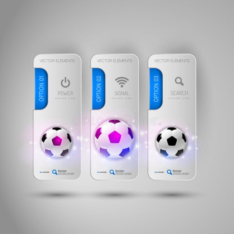 Realistic fottballs on the gray business banners as design infographic soccer elements.