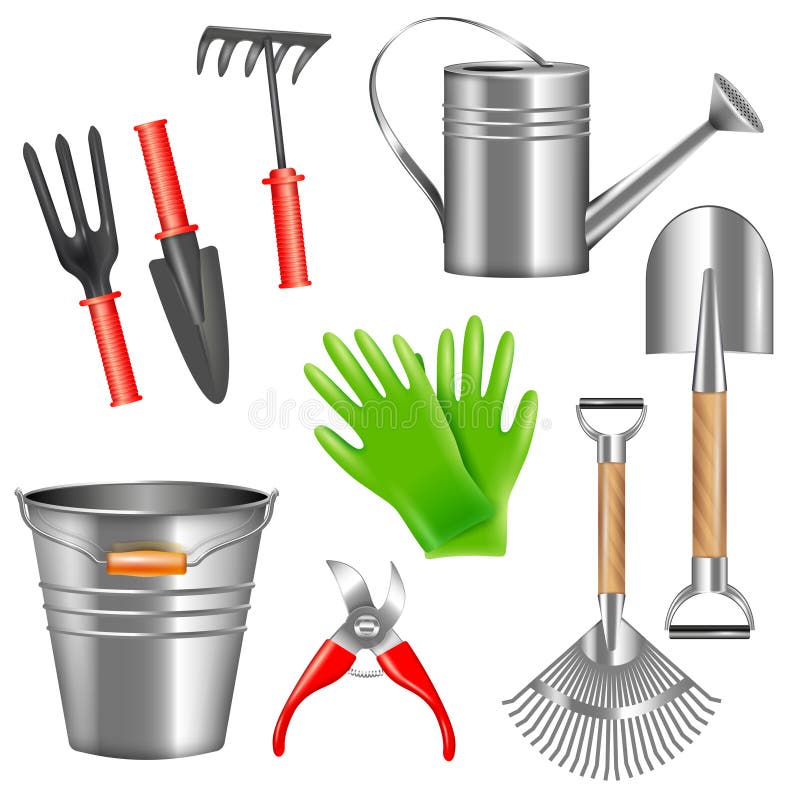 Garden tools icons set stock vector. Illustration of color - 39503228