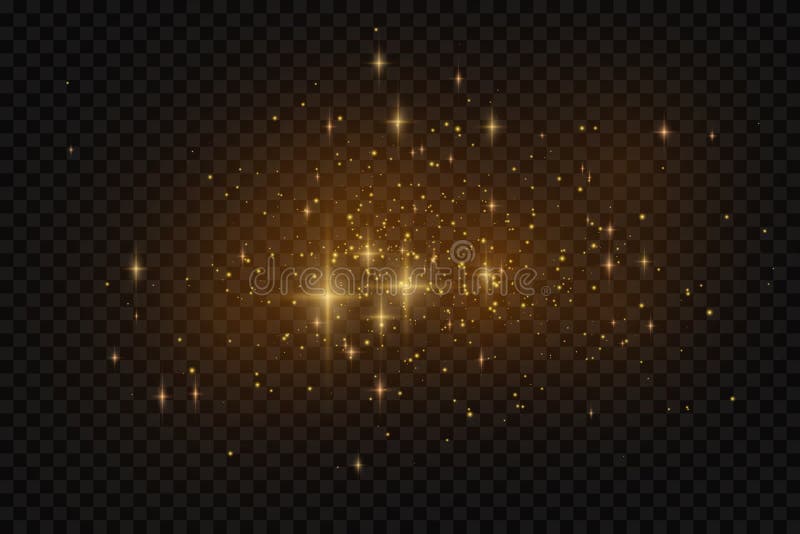 Realistic golden star dust light effect isolated on transparent. Stock royalty free vector illustration. Objects are grouped. Background is different layer.