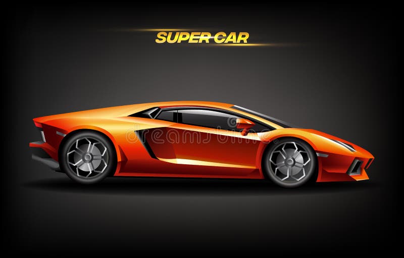 Realistic golden super car design concept, bright orange gold luxury automobile supercar vector illustration