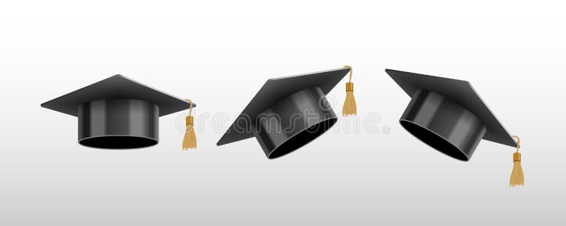 Realistic graduate university or college black cap, vector vector illustration