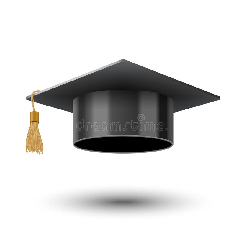 Realistic graduate university or college black cap, vector royalty free illustration