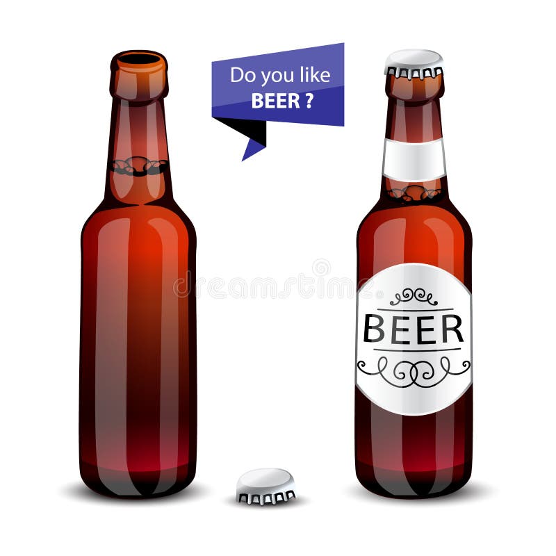 Realistic Green and Brown Beer Bottles Set Stock Vector Illustration