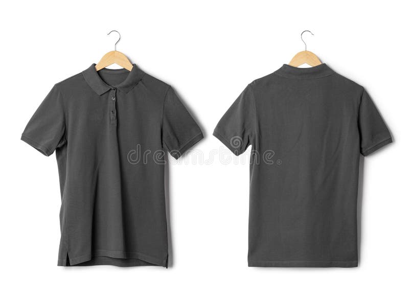 Realistic Grey Polo Shirt Mockup Hanging Front and Back View Isolated ...