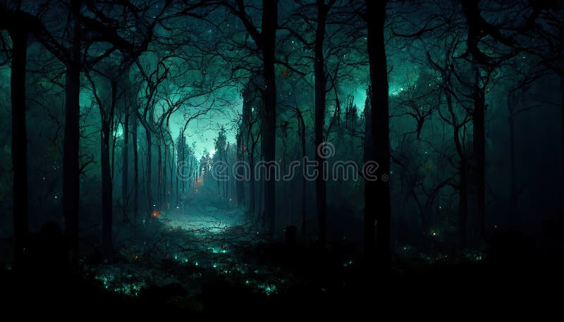 Realistic Haunted Forest Creepy Landscape at Night. Fantasy Halloween Forest  Background. Digital Art. Stock Illustration - Illustration of mist,  mysterious: 253005753