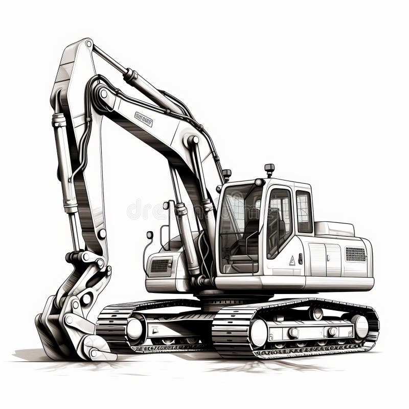 Realistic Hyper-detailed Construction Equipment Drawing stock illustration