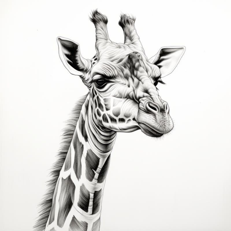 Realistic Hyper-detailed Giraffe Drawing on White Background Stock