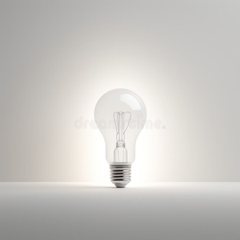Realistic Hyperdetailed Light Bulb on White Tabletop Stock